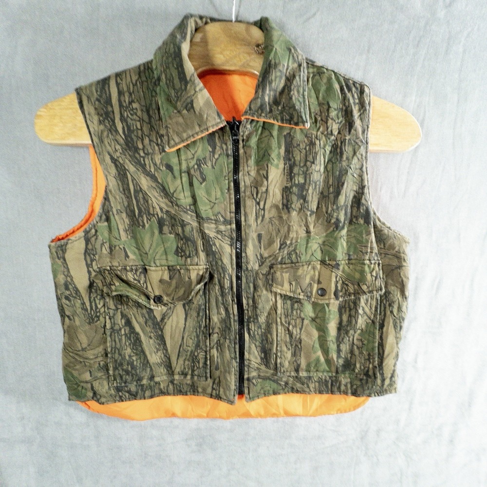 VTG Winchester Vest Mens L Reversible‎ Blaze Orange Trebark Camo Hunting Retro